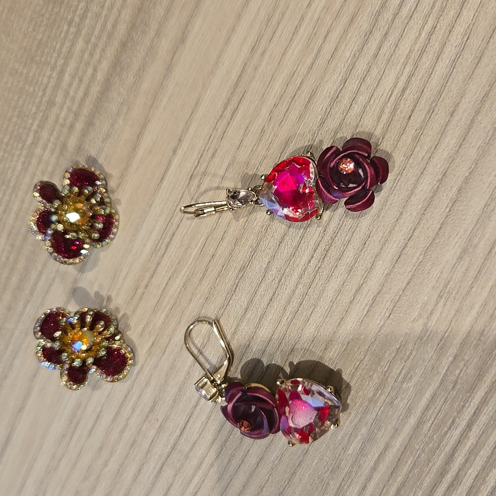 Betsey Johnson earrings hearts and flowers